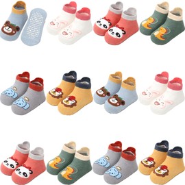 Aroveea Toddler Socks Non Slip Grip Baby Socks 12 Pack for Toddler Boys Girls Kids Socks,Cute Cotton Baby Socks, Animal1, 5-7 Years