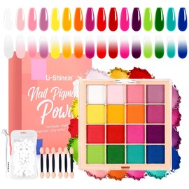 Nail Pigment Powder Palette Set, 16 Colors Ombre Nail Powder Palette with 100pcs Sponges &Grabbing Pen French Aura Nails Ombre Nail Art DIY Accessories Home Salon Art.