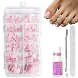 False Toenails Set - 120pcs Square Toe Nails Short With Nail Glue - French White Toe Nail Tips Nude Pink Fake Toe Nails - Full Cover Stick On Toenails For Women Girls Nail Art Manicure Decorations