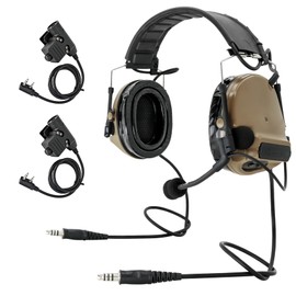 HEARFALCOM Dual Communication COMTA III Tactical Headset with PTT Adapters U94 PTT Compatible with Baofeng UV-5R, UV-82 Walkie Talkie Suitable for Airsoft Sports, Hunting, Hearing Protection（DE）