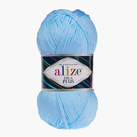 Alize Diva Plus Yarn, Silky and Mercerized Effect 100% Microfiber Acrylic, 100 Grams Crochet Yarn for Blanket, Amigurumi and All Craft, Turkish Yarn for Beginner (480-Baby Blue)