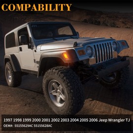 POPMOTORZ Front Fender Side Marker Lights, Led Amber Turn Marker Signal Lamps Compatible with 1997-2006 Jeep Wrangler TJ 55155629AC 55155628AC - Smoked Lens