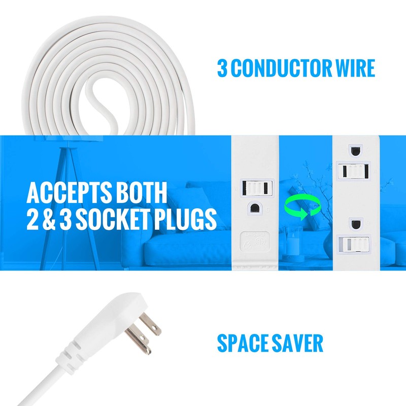 Maximm Extension Cord White 25 Ft with Automatic Closing Hook,