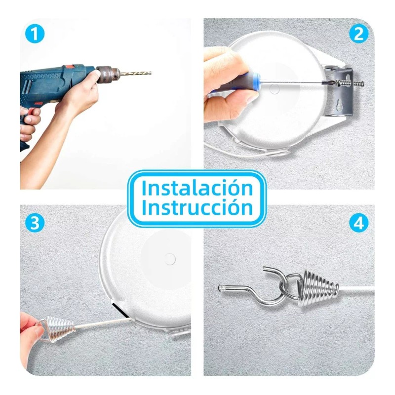Main Tendedero De Pared Retractil Blanco Interior Exterior Ropa