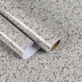 EaseStick Glossy Grey Granite Countertop Peel and Stick Marble Contact Paper Waterproof Removable Terrazzo Contact Paper for Countertops Kitchen Vinyl Wrap 15.7"x472" Grey Wallpaper for Bathroom Table