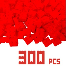 Minizfigs 2x2 Red Classic Building Toy Bricks, 300 PCS - Bulk STEM and Construction Blocks for Boys Girls, Ages 3+ Creative Educational City Compatible with Major Brands