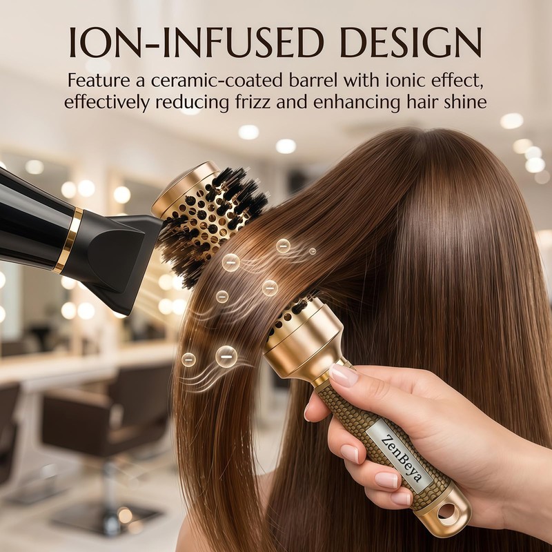 Round Brush,Hair Brush with Boar Bristles,Nano Thermal Ceramic & Ionic