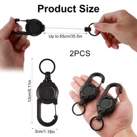 2 Pack Heavy Duty Lanyard Retractable Keychain Id Card Holder Retractable Badge Reel 70 cm Thick Steel Rope Belt Clip with 2 Pack Badge Holder Extendable Keyring for Work Id Card Holder Black