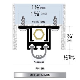 Fire Rated/Hollow Metal Concealed Automatic Door Bottom with Neoprene Solid Rubber Extrusion (71553MA) in (30''), SMS #6 x 1/2'' Supplied