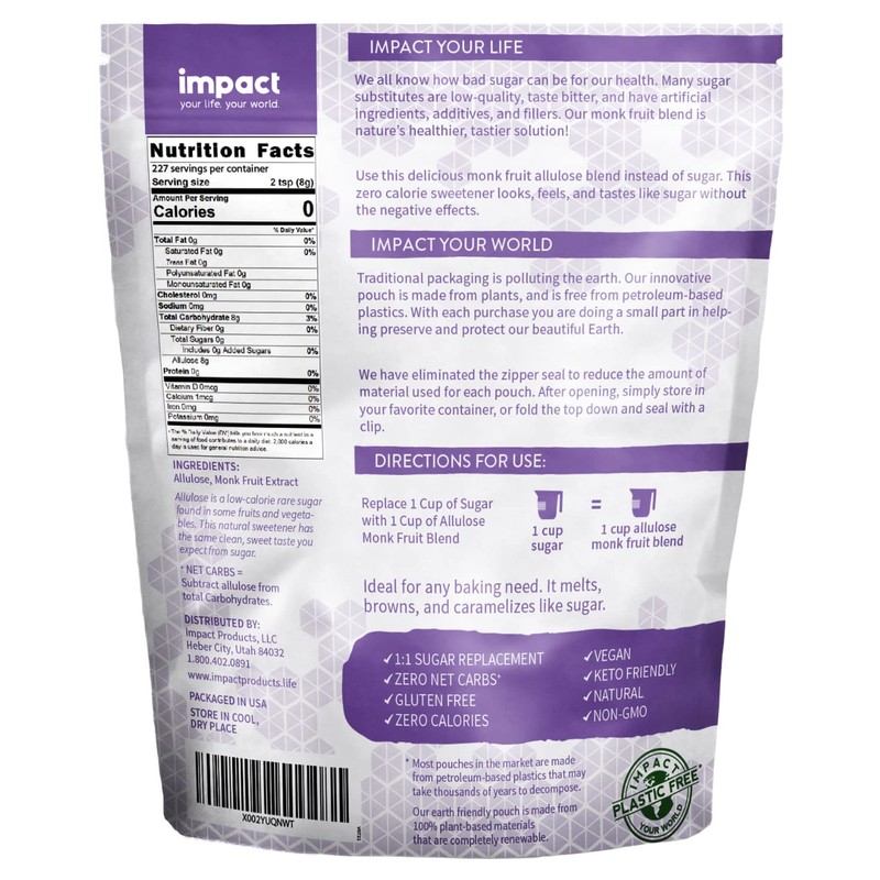 Monk Fruit Allulose Sweetener, Zero Calorie Blend, Keto Friendly Sugar