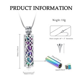 VCCWYQK Hollow Cylinder Urn Necklace for Ashes for Women Men Cremation Jewelry Keepsake Memorial Human Pet Ashes Pendant (Silver+Colorful)