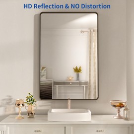 WEER 24x36 Inch Bronze Bathroom Mirror for Vanity, Brushed Bronze Metal Frame Mirror for Wall, Rounded Rectangle Bronze Frame Mirror with Tempered Glass, Anti-Rust (Horizontal/Vertical)