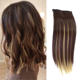XFSRG Extensions Echthaar Clip für Damen Mädchen Haarverlängerung Mädchen Glattes, natürliches Echthaar zum Einclippen Hair 20cm（Weinrot #1）