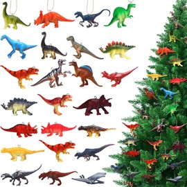 Yinder 24 Pcs Christmas Dinosaur Ornament Dinosaur Christmas Ornament Assorted Plastic Xmas Tree Ornaments Xmas Decorative Hanging Ornaments for Party(Classic)