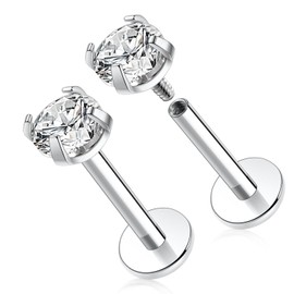 Kzslive Labrets, Lips Studs,16G, 2/3/4mm, G23 Titanium Internal Thread, Cubic Zirconia, Monroe Lip Rings,Helix, Cartilage, Tragus, Earring Piercing, Titanium