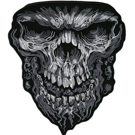 Evil Skull Patch 11" | Wicked Halfskull Realistic Skeleton | Large Embroidered Iron On - by Nixon Thread Co.