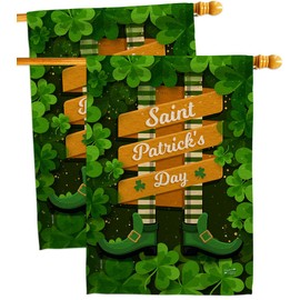 Angeleno Heritage Leprechaun Legs House Flag 2 pcs Pack Spring St Patrick Shamrock Lucky Coin Holiday March Irish Clover Decoration Banner Small Garden Yard Gift Double-Sided, Made in USA