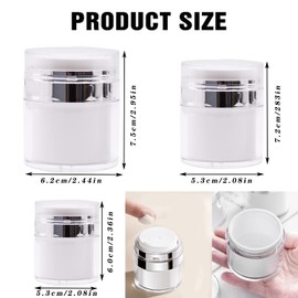 Airless Pump Jar Cream Dispenser, Pack of 3 Pump Dispenser, Refillable Pump Container, Empty Vacuum Cosmetic Container, Lotion Moisturiser Container, Pump Bottle, Ideal for Travel (15 ml + 30 ml + 50