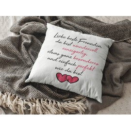 LIEBTASTISCH Love Cushion Cover with Saying "Liebe beste Freundin..." - Cushion Cover - Decorative Cushion - White 40 cm x 40 cm - Friendship - Treasure - Relationship - Sister