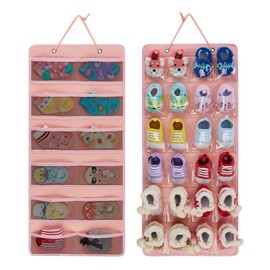 HUHYNN Organizador de zapatos de bebé para 12 pares de zapatos de bebé para niños y niñas, organizador de zapatos de bebé de doble cara con múltiples bolsillos (no incluye accesorios) (rosa)