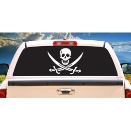 SignMission Pirate Rear Window Graphic Decal Jolly Roger Skull View Thru Vinyl