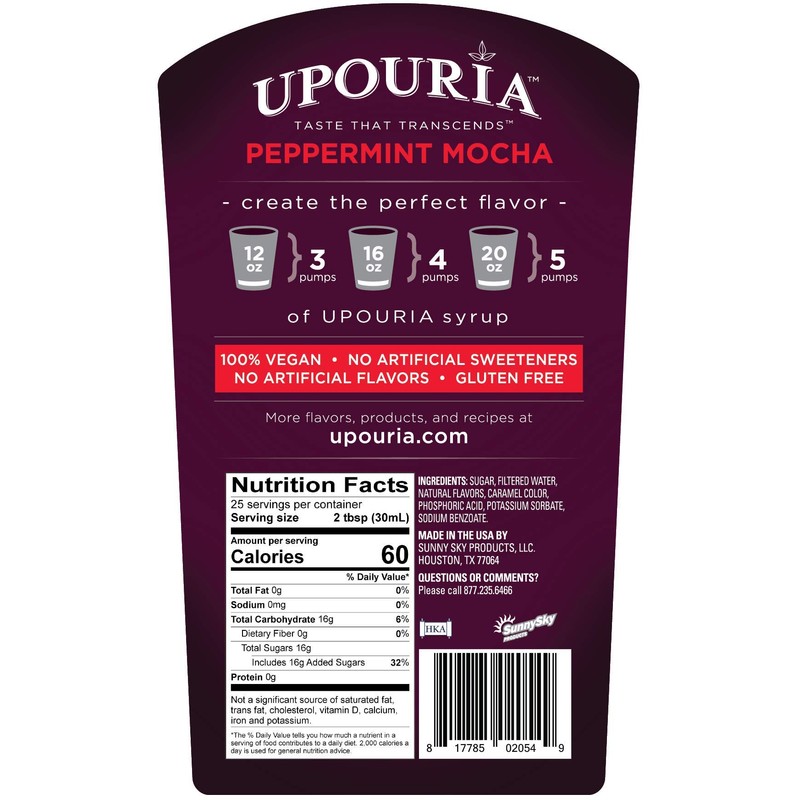 Upouria Peppermint Mocha Coffee Syrup Flavoring, 100% Vegan, Gluten-Free, 750