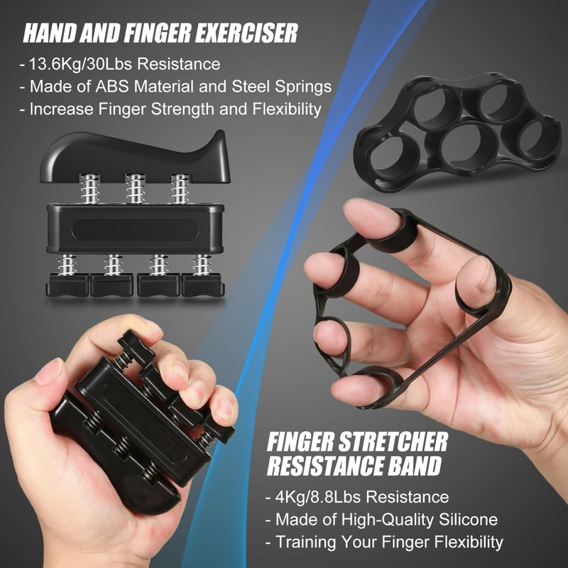 Grip Strengthener Kit 7 Pack, Adjustable Resistance Forearm Exerciser, Finger