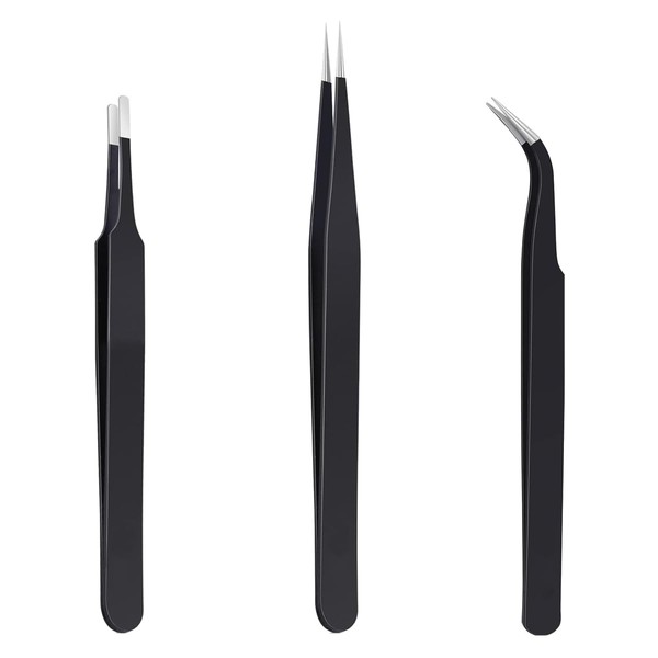 3Pcs Lash Tweezers, Stainless Steel Eyelash Extension Tweezers Straight and