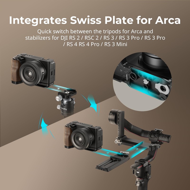 SMALLRIG ZV-E10 II L-Shaped Plate with Wooden Handle Handle for