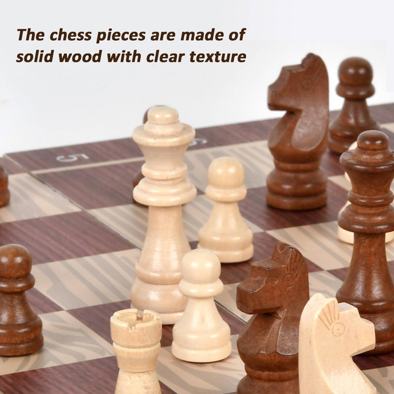 3 In 1 Wooden Chess Checkers Backgammon Set Portable Wooden