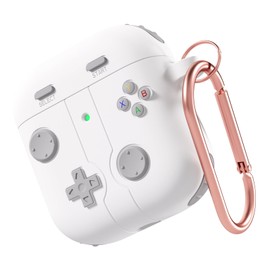 MINUUISCT Case for Airpods 1 2nd Generation with Keyring, Classic Game Player Console Design Case, TPU Cover for Airpod 2 Wireless Charging Case, Protective Case, White