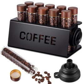 Yookeer Single Dose Coffee Bean Storage Kit 10 Glass Test Tubes(2 Oz) with Acrylic Stand and Funnel Airtight Espresso Dosing Tubes Coffee Organizer for Countertop Home Barista Essentials