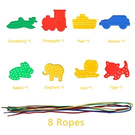 FEZTGVOFA 8 Pcs Threading Toys, Fine Motor Skills Threading Toy Gift, Plastic Stringing Toys, DIY Stringing Toyss, Different Shapes Animals Fine Motor Skillss Toyss Lacing Cards, for Boy or Girl