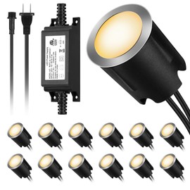 LED Recessed Deck Lights with Protecting Shell, IP68 Waterproof Warm White, 0.6W , Outdoor Landscape Lighting, 12V Low Voltage Deck Lights Kit for Garden Yard Step Riser Stair Decoration, 12 Pack