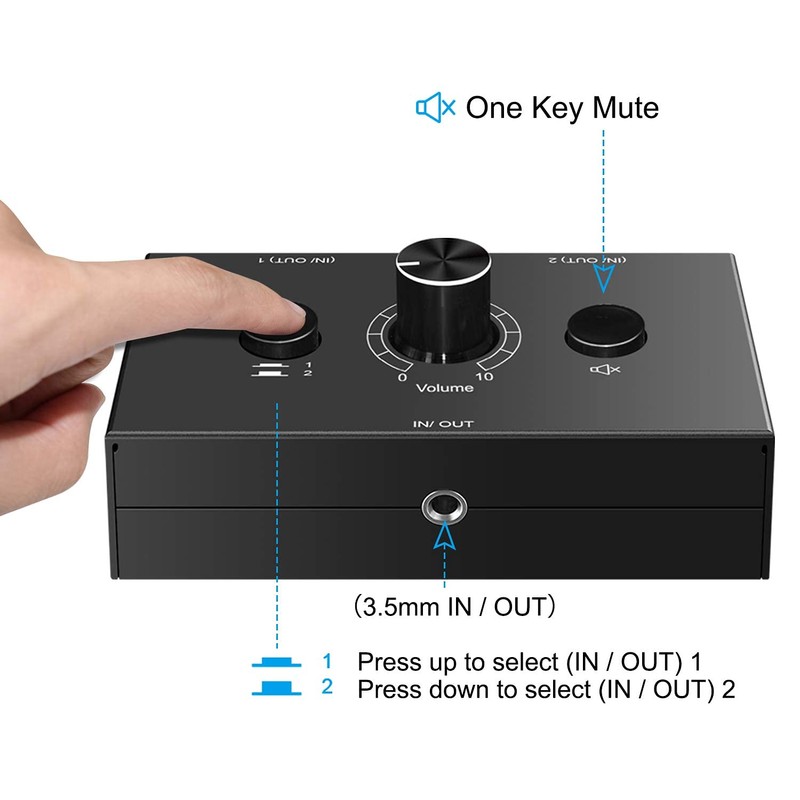 3.5mm L/R Stereo Audio Switch 2-Way Switcher Manual Selector Audio