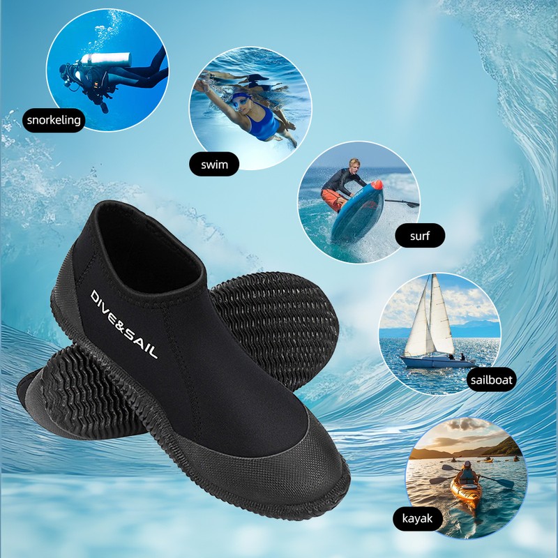 Neoprene Diving Boots 3mm Wetsuit Booties with Anti-Slip Sole for