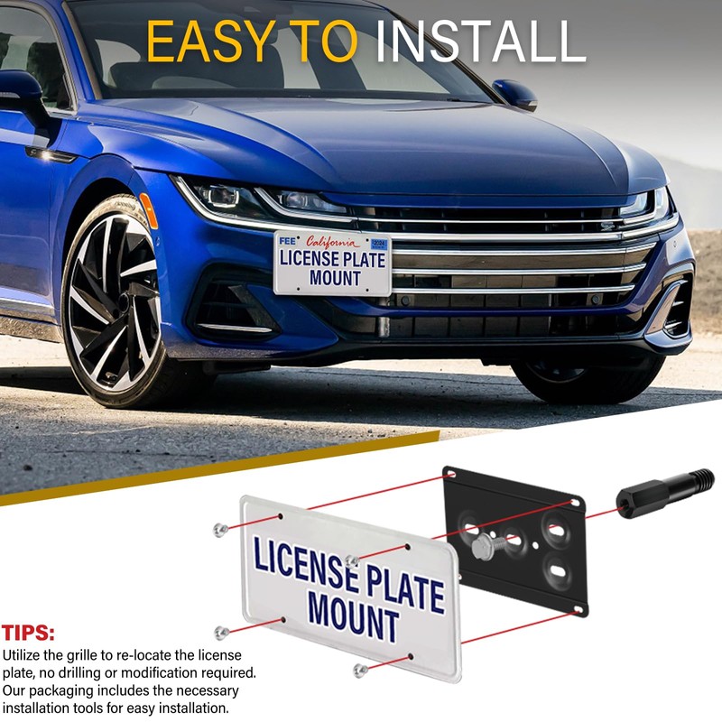 Anti-Theft License Plate Holder Compatible with Volkswagen Arteon 2019-2023, Volkswagen