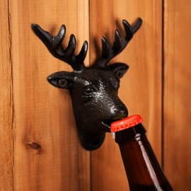 Foster & Rye Cast Iron Deer Heavy Duty Wall Mounted Bottle Opener for Drinks Soda Beer Beverages, Home Kitchen Bar Tools, Camper Essentials Set of 1