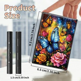 BWEGRHE Slim Credit Card Holder, Color Butterfly Rose RFID Blocking Metal Wallet for Men & Women, Aluminum Minimalist Hard Case Pocket-Sized Business Cards Organizer (Fits Up to 10 Cards)