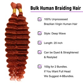 Deep Curly Human Braiding Hair for Boho Braids 2 Bundles Water Wave Bulk Human Hair for Micro Braiding Wet and Wavy Bundles Hair Extensions(350#, 20Inch 100g(50gx2Bundles))