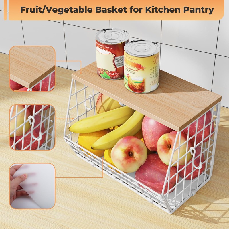 White Fruit Bowl Wire Basket Storage Pantry Fruit and Vegetable