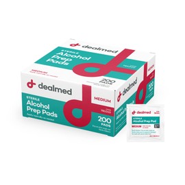 Dealmed 200 Sterile Alcohol Prep Pads Isopropyl Wipes Individually Wrapped Medium Square, 2-Ply for Cuts Scrapes and General Cleansing
