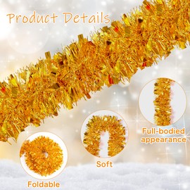 HuiCloud 10M/32Feet Gold Christmas Tinsel Garland, Metallic Shiny Thick Hanging Tinsel Garland for Christmas Tree Decoration Wreath Wedding Xmas Party Supplies