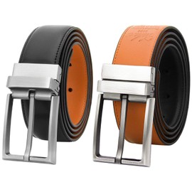 Falari - Cinturón de vestir reversible para hombre (1 cinturón 2 colores), 9022 Negro/Naranja, X-Large 42-44 US