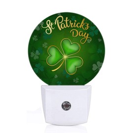 Axayaz St Patrick's Day Shamrock Plug in Night Light Green Lucky Leaf Auto LED Lamp Energy Saving Round Lights for Boys Girls Men Women