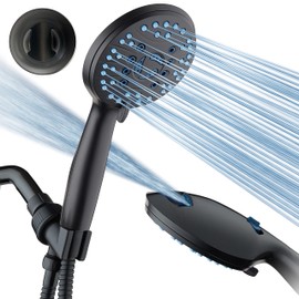 AquaCare As-Seen-On-TV High Pressure 8-setting Handheld Shower Head - Built-in Power Wash to Clean Tub, Tile & Pets, Overhead & Wall Brackets, Pure-Clean Nozzles, Extra-long 6 ft. Stainless Steel Hose