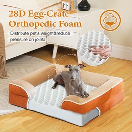 PAWZ Road Orthopedic Dog Bed, Washable Medium Dog Bed for Medium Dogs with Supportive Foam,2-Layer Waterproof Cover and Non-Slip Bottom for Small, Medium and Large Dog-Khaki Medium