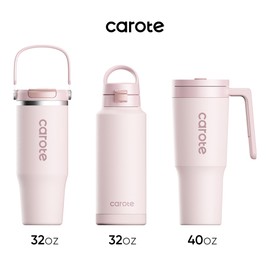 CAROTE Tumbler Set 3pcs 40oz,32oz,32oz, Stainless Steel Vacuum with Handle, Insulated Coffee Tumbler，Double Wall Water Bottle with Lid and Straw, Dishwasher Safe, BPA-Free, Pink