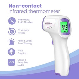 Forehead Thermometer for Adults Kids, Non-Contact Infrared Thermometer with Fever Alarm, Digital Thermometer with 32 sets of Memory Data, Thermometer for Adults and Kids