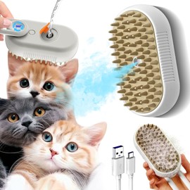 Cat Steam Brush for Shedding Cat Steam Brush Spritz Defur Comb for Cats With Shedding Steamy Pet Hair Brushes Indoor Steamer Dog Steaming Cepillo Para Gatos Con Vapor Misting Pets (White, 2pcs)1